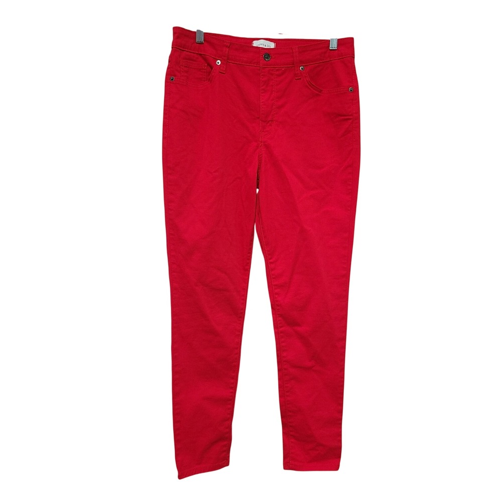 Crown & Ivy High-Rise Skinny Pants Red Stretch Cotton Size 8